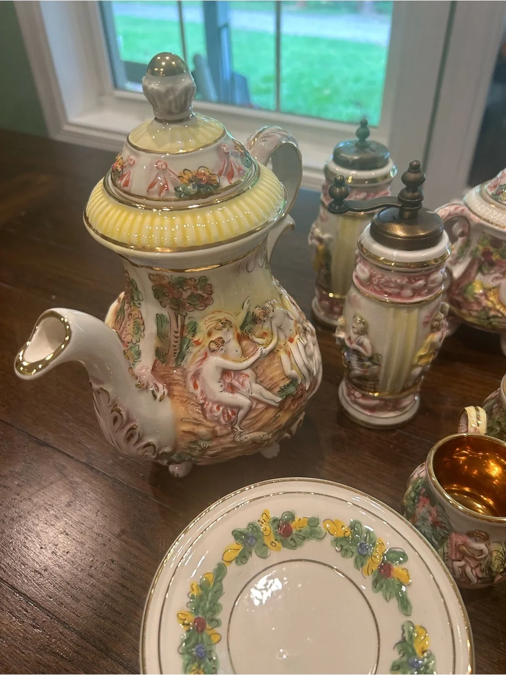 Antique R. Capodimonte Italy Nude/Cherubs Demitasse Coffee Pitcher Cream/Sugar